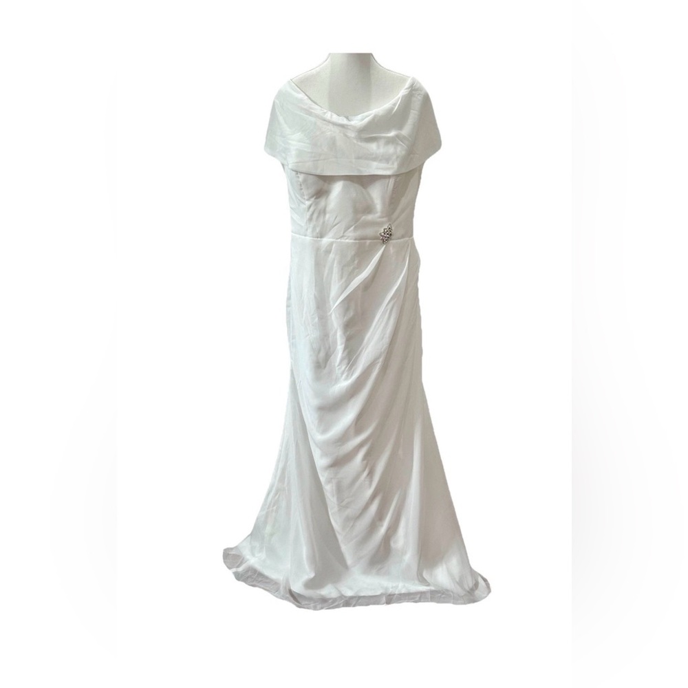 Minimalist Off Shoulder Chiffon Corset White Wedding Dress Plus Size 20 W